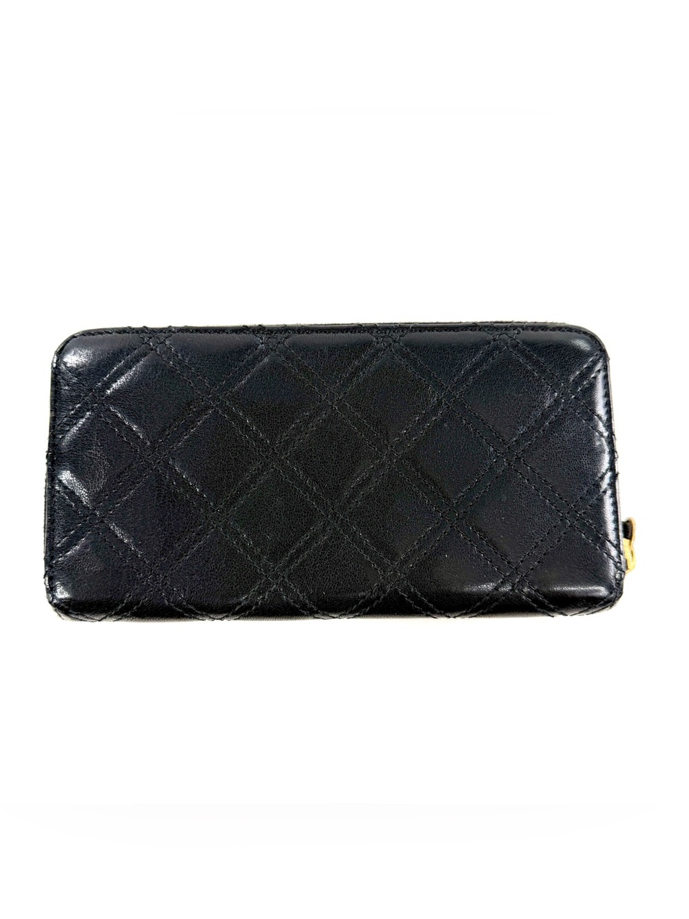 Marc Jacobs Black Quilted Leather Large Zip Around Wallet Clutch Brass Push Lock - Picture 2 of 10